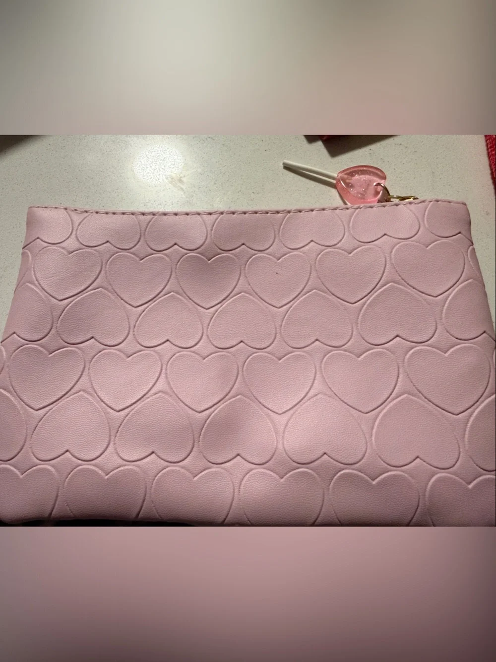Pink Heart-Embossed Cosmetic Pouch DORM ESSENTIALS.